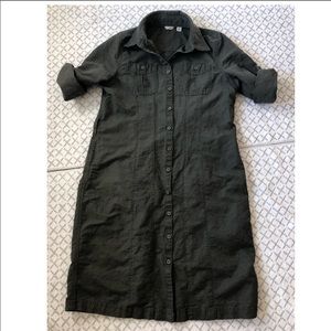 L.L. Bean Linen & Cotton Shirt Dress Olive Green